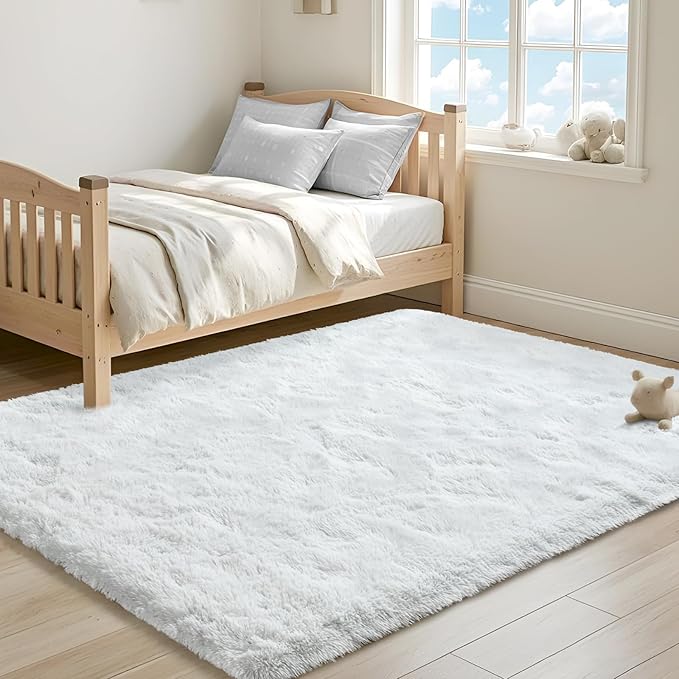 ISEAU Super Soft Fluffy Rugs Shag Area Rug for Bedroom Living Room Fuzzy Mat Plush Anti-Slip Carpets Bedside Mats for Boys Girls Teen Room Nursery Home Decor, 3ft x 5ft, White