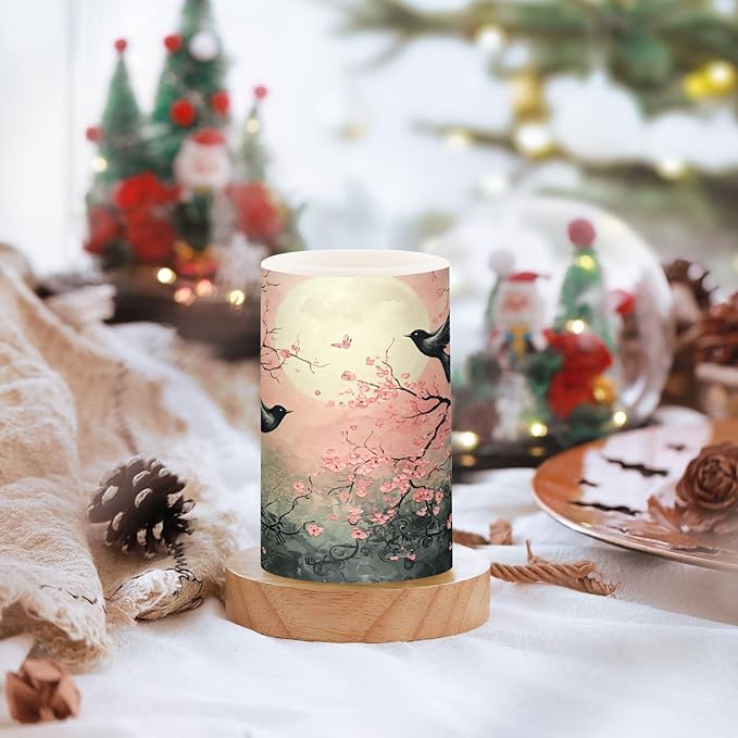 Peach Blossom Moon Bird Flameless Candles Battery Operated Color Changing LED Candles with Remote Control Timer Outdoor Indoor 2 Pack