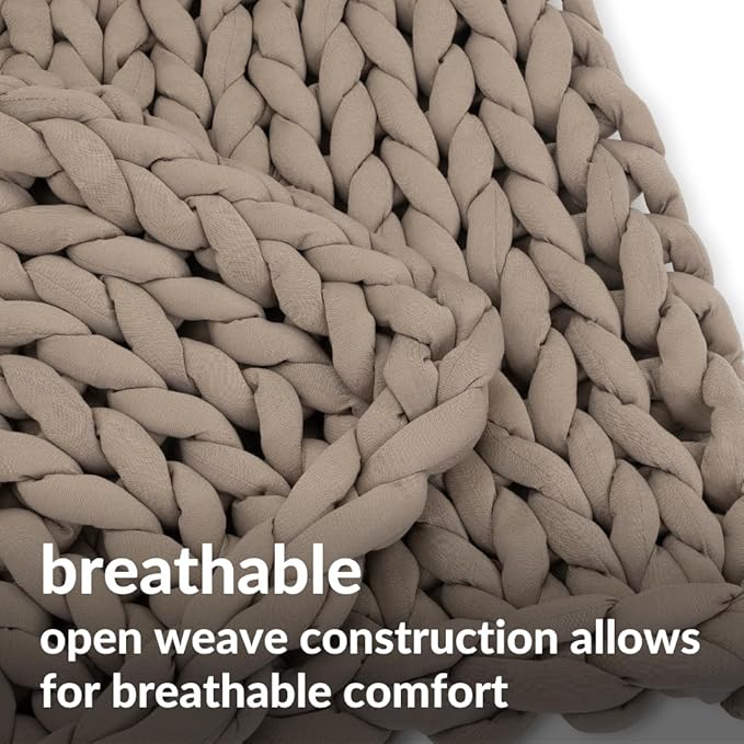 Nuzzie Original Knit Weighted Blanket- Breathable, Cooling, Hand Made Knit Throw Blanket for Sleep for Relaxation - Machine Washable, Stylish Design (Taupe, Throw | 12lbs | 44"x60")