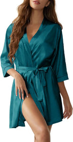 Senert Women's Silk Kimono Robe - Bride Bridesmaid Satin Sleepwear for Wedding Party - Short Silky Bathrobe