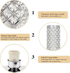 Seaside village Crystal Table Lamp Touch Control Dimmable Accent Desk Lamp Bedside Modern Table Light with Silver Lamp Shade Night Light Fixture for Living Room Bedroom Kitchen
