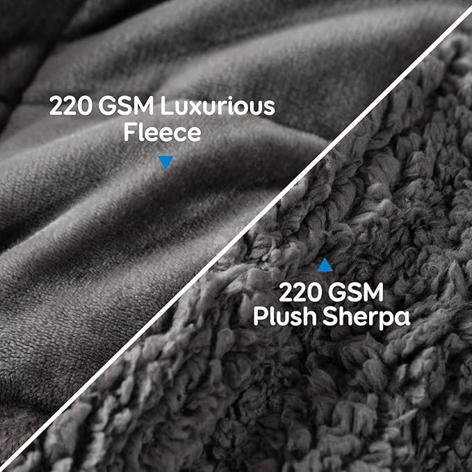 Cottonblue Weighted Blanket 15 lbs Queen Size 60x80 inches, Flannel Shaggy Sherpa Weighted Blanket for Adults Comfortable Weighted Blankets for Calming and Relax, Bed Sofa Heavy Blankets, Grey