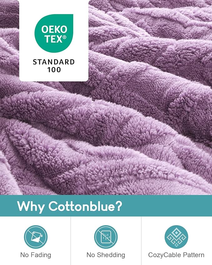 Cottonblue Jacquard Weighted Blanket 15 lbs for Adults Queen Twin Full Size, Fuzzy Sherpa Fleece Weighted Throw Blankets 60x80 in for Relax & Sleep, Cozy Heavy Bed Blankets with Glass Beads, Purple