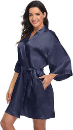 Women's Satin Kimono Robe Wedding Getting Ready Silky Bathrobe Short Bridesmaid Dressing Gown