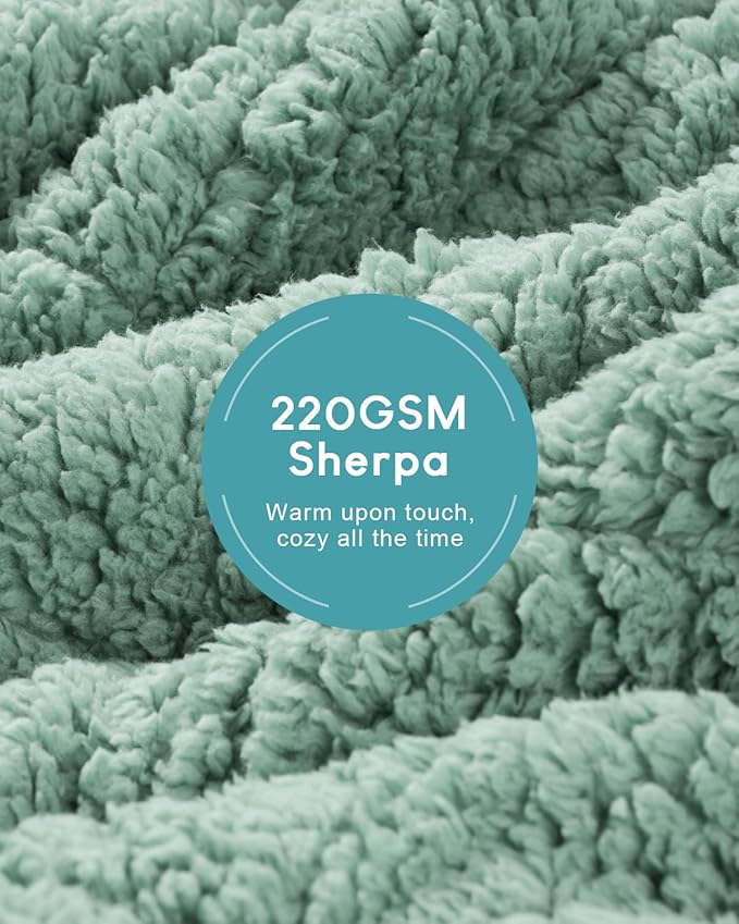 Cottonblue Jacquard Weighted Blanket 15 lbs for Adults Queen Size, Ultra Soft Sherpa Fleece Blanket for Relax and Sleep, Cozy Comfort Heavy Bed Blankets with Glass Beads, 60x80 Inches, Sage Green