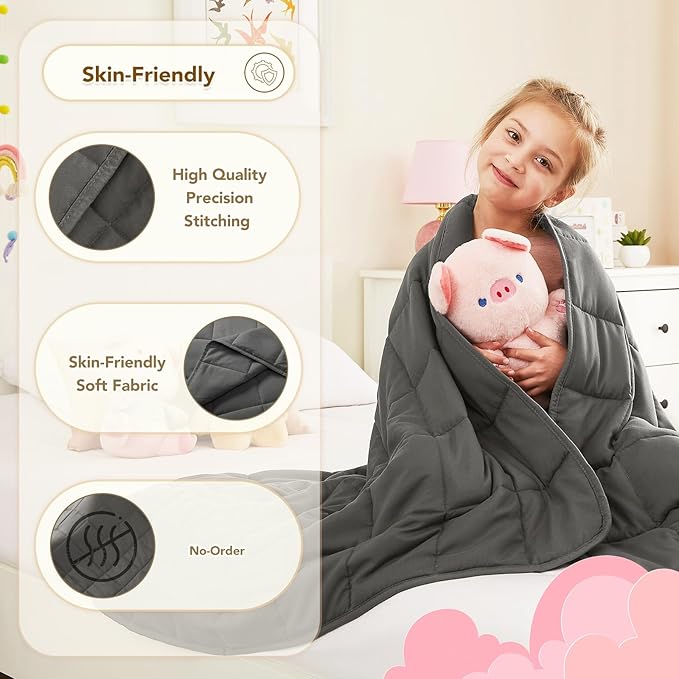 CuteKing Weighted Blanket (10lbs, 40"x 60", Grey) Heavy Blanket for 90-100lbs, Weighted Blanket for Cooling & Heating with Premium Glass Beads, Thick Blanket All-Season