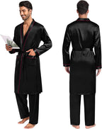 SWOMOG Mens 3 PCS Satin Robe with Pants & Shorts Set Kimono Bathrobe Long Sleeve Sleepwear Pjs Sets with Pockets