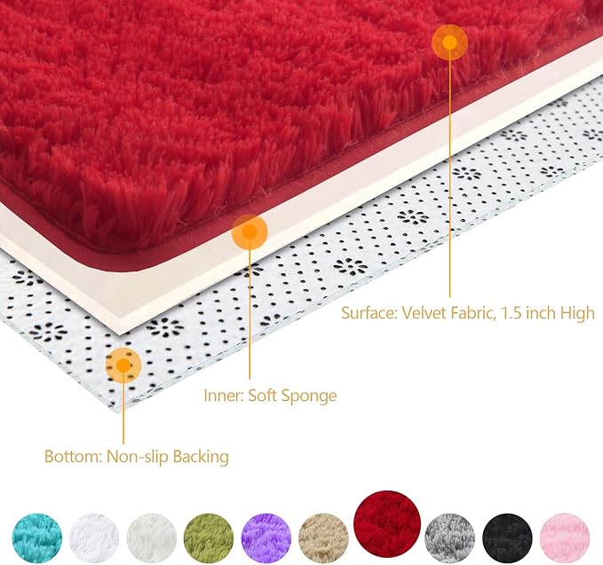 DETUM Red Rug 6x9 Feet - Fluffy Red Area Rugs for Bedroom Shaggy 6' X 9' Living Room Rug Soft Rugs for Kids Room Non-Slip Nursery Office Dorm Washable Carpets Home Decor