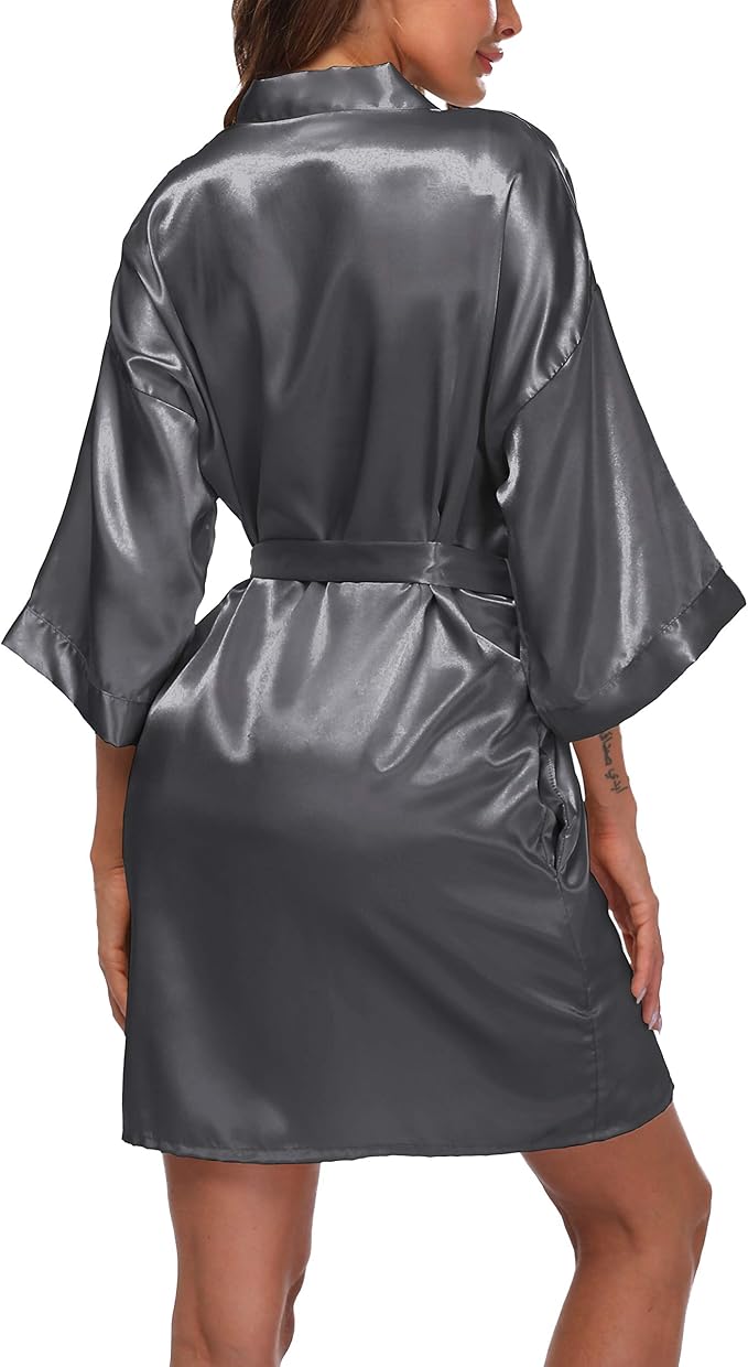 Women's Satin Kimono Robes Short Silky Bathrobe Solid Color/Floral Bridal Wedding Party