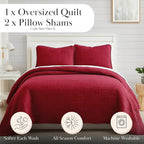 Southshore Fine Living, Inc. Oversized Quilt Bedding Set Lightweight, Prewash Fabric Soft Coverlet Bedspread 2-Piece with One Matching sham (68 in Wide x 98 in Long), Twin/Twin XL, Grid Red