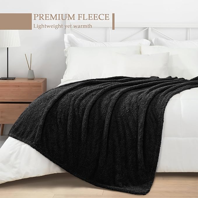 Exclusivo Mezcla Fleece Black Throw Blanket for Couch Sofa, Ultra Soft, Lightweight and Fluffy Blankets for Women, All Season, 50x60 Inches