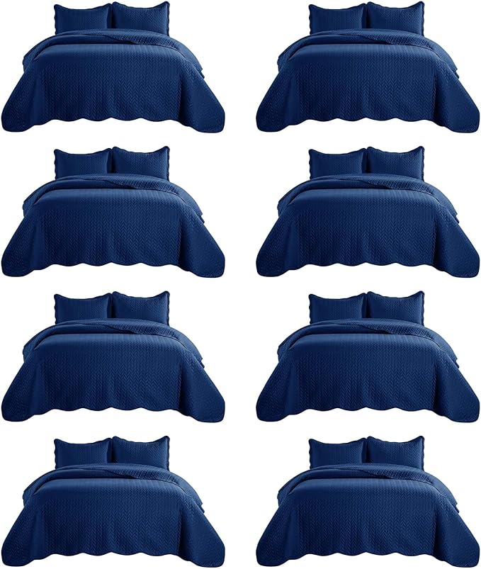IR Imperial Rooms 8 Pack California King Quilt Bedding Set (118"x106") - Bulk Wholesale for Hotels, Guest Bedroom & Airbnbs - Lightweight Microfiber Reversible Embossed Quilts Bedspread (Navy)