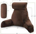 Clara Clark Reading Pillow with Shredded Memory Foam Includes 2 Neck and Lumber Support Pillows, Designed for Sitting Up in Bed and Couch, Back and Arms Adjustable Support for Adults, Chocolate Brown