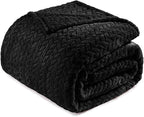 Exclusivo Mezcla Fleece King Size Blanket for Bed, 90x104 Inches Soft Cozy Jacquard Flannel Blankets, Lightweight Fuzzy Plush Warm for Women, Black