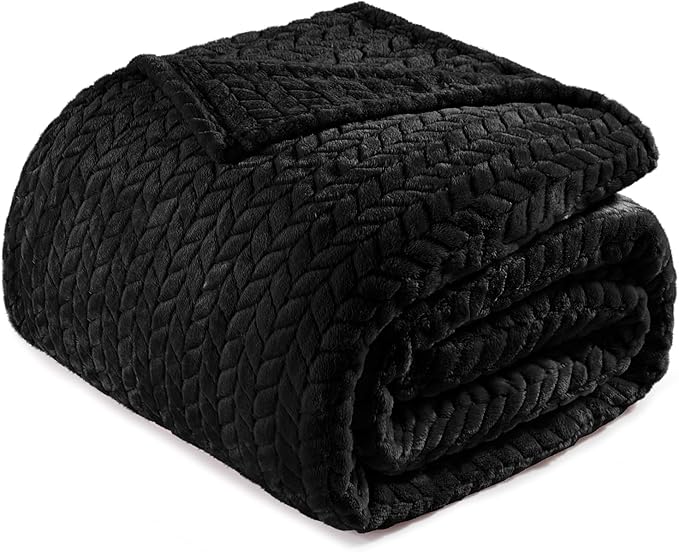 Exclusivo Mezcla Fleece King Size Blanket for Bed, 90x104 Inches Soft Cozy Jacquard Flannel Blankets, Lightweight Fuzzy Plush Warm for Women, Black