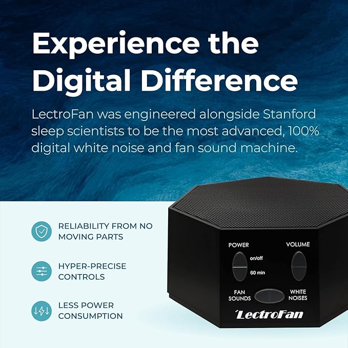 Adaptive Sound Technologies LectroFan Classic White Noise Machine - Global Power Edition with Adaptors for US, UK & EU - 20 Non-Looping Fan & White Noise Variations - Black