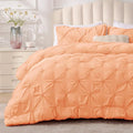 BEDELITE Apricot Queen Comforter Set - 3 Pieces Boho Pintuck Bedding Comforter Sets, Lightweight Soft & Warm Bed Comforter Queen with 2 Pillowcases for All Season