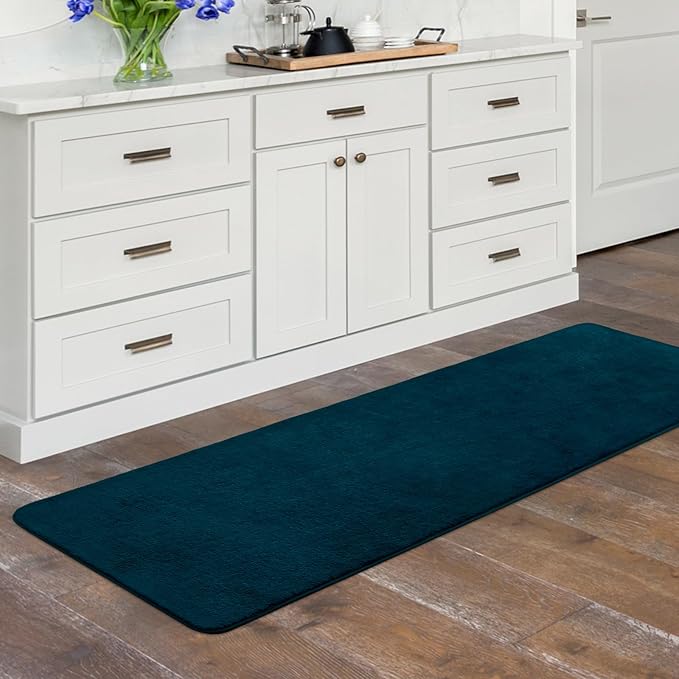 Softlife Navy Blue 2x6 Area Rug for Bedroom Living Room, Solid Non-Slip Fluffy Carpet with Soft Low Pile for Kids Boys Girls, Machine Washable Runner Rugs Fuzzy Aethetic Home Decor