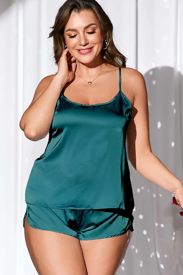 Ekouaer Silk Pajamas Set for Women Satin Backless Lingerie Pjs Cami Top and Shorts Nightwear