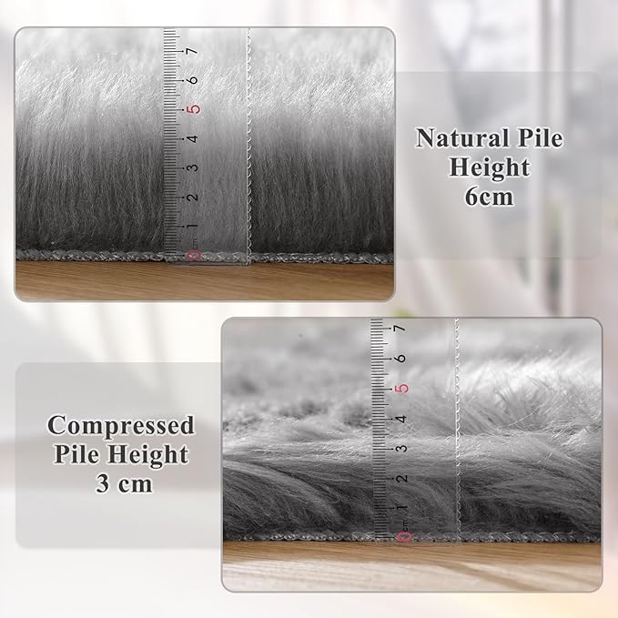 ORINOVA Silver Grey Shag Faux Sheepskin Fuzzy Fur Rugs for Bedroom Circle Plush Washable Furry Fur Area Rugs for Living Room Nursery 4ft X 4ft Rug