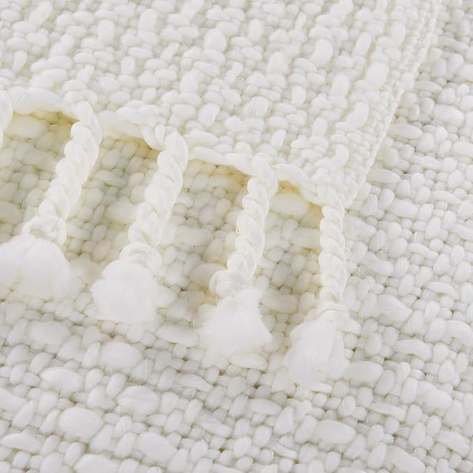 Home Soft Things Basket Weave Throw Blanket, Soft Cozy Warm Blanket with Braided Decorative Throw for Couch Sofa Outdoor Indoor, Antique White, 50''x60