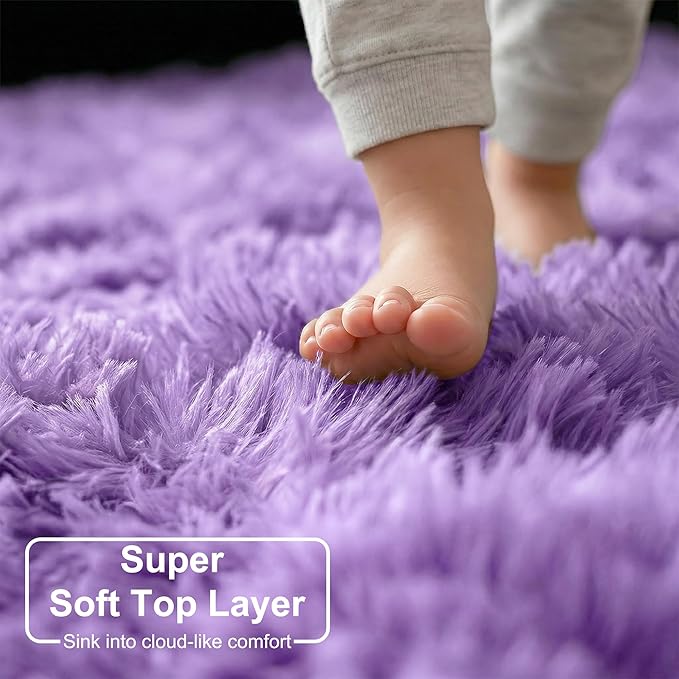 Purple Area Rugs for Girls Bedroom,5x8 Rug,Fluffy Shag Rug for Living Room,Thick Furry Rugs for Kids Room,Shaggy Throw Rug for Nursery,Playroom,Kawaii Fuzzy Plush Carpet,Cute Room Decor for Baby