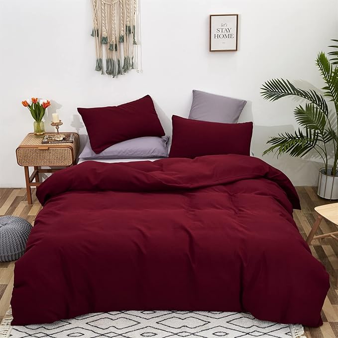 Cottonight Burgundy Comforter Cal King Claret Wine Red Bedding Comforter Set California King Women Dark Red Comforter Cotton Blanket Quilt Breathable Chic Modern Solid Comforter Set