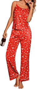 Ekouaer Women Silk Satin Pajamas Sleeveless Pjs Set 2 Piece Summer Loungewear Sleepwear with Pockets S-XXL