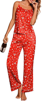 Ekouaer Women Silk Satin Pajamas Sleeveless Pjs Set 2 Piece Summer Loungewear Sleepwear with Pockets S-XXL
