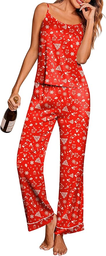 Ekouaer Women Silk Satin Pajamas Sleeveless Pjs Set 2 Piece Summer Loungewear Sleepwear with Pockets S-XXL