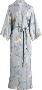 Aensso Long Soft Lightweight Silky Kimonos Robes for Women, Luxury Japanese Floral Womens Kimono Robe