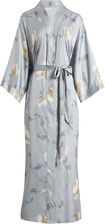 Aensso Long Soft Lightweight Silky Kimonos Robes for Women, Luxury Japanese Floral Womens Kimono Robe