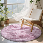 OLANLY Dusty Pink Tie-dye Round Rugs for Bedroom - Machine Washable, 4x4 Feet Circle Area Rugs for Living Room, Soft and Fluffy Shaggy Carpet for Teen Girls and Boys, Dorms, Home Decor Aesthetic