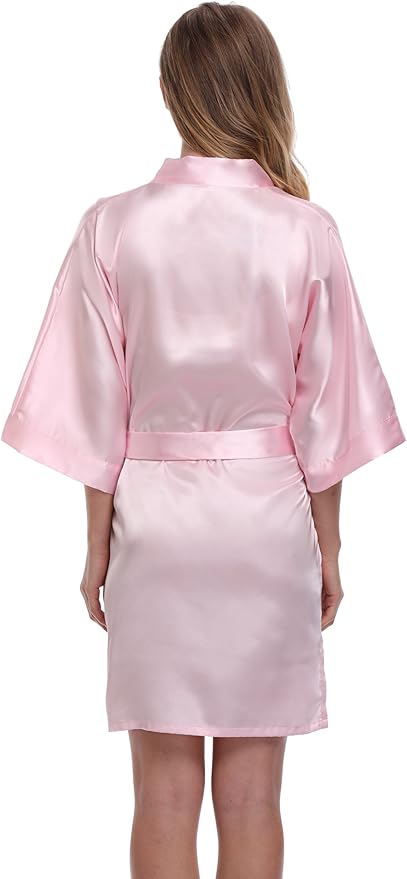 Women's Pure Color Satin Kimono Robe Short Bridesmaids Robe Dressing Gown