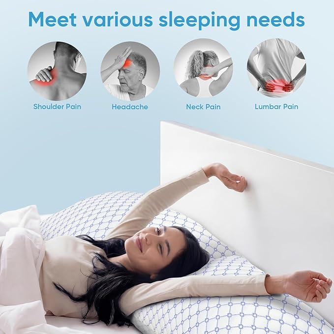 OAISZ Cooling Pillow King Size Set of 2, Shredded Memory Foam Bed Pillows for Sleeping, Adjustable Pillows with Cooling Cover, Soft Yet Supportive Memory Foam Pillows for Side Back Stomach Sleepers