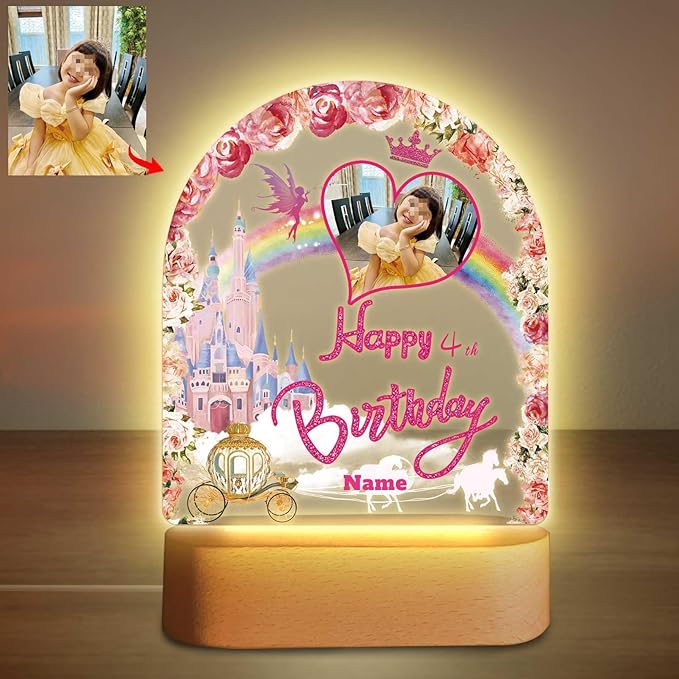 Customized Birthday Gifts Personalized Acrylic LED Night Light Lamp Plaque Custom Photo Name Age Birthday Gifts for Kids(B-Castle)