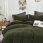 Luxlovery Army Green Velvet & Flannel Bedding - Twin Size Modern Winter Comforter & Blanket Set