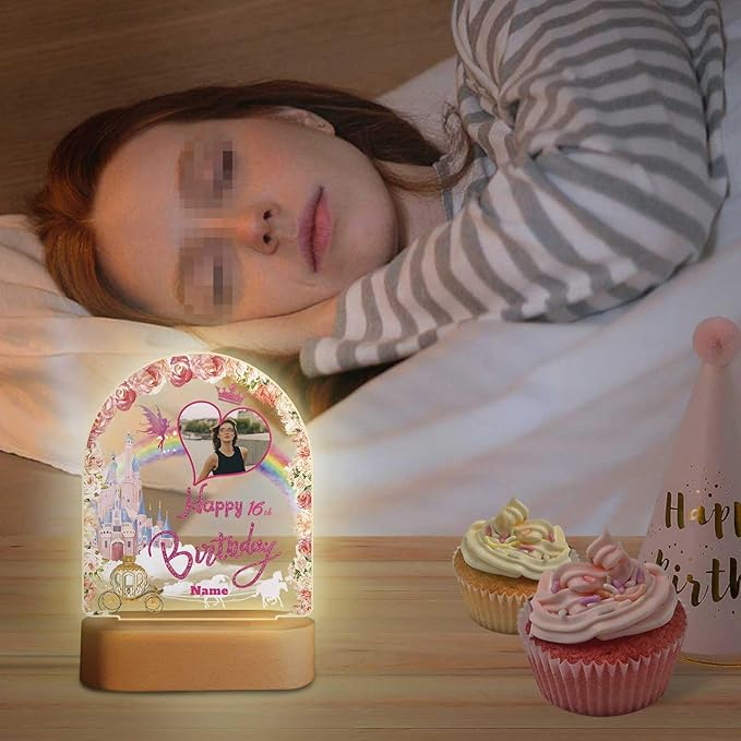 Customized Birthday Gifts Personalized Acrylic LED Night Light Lamp Plaque Custom Photo Name Age Birthday Gifts for Kids(B-Castle)