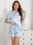 Umeyda Girls & Women Satin Pajamas Set Button Down 2 Piece Silk Pjs Shorts Set Ruffle Sleepwear, 5 Years-Women L