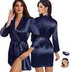 WJing Yi Jia 2Pcs Womens Floral Kimono Robe Silk Robes Bride Bridesmaid Satin Robes Bridal Dressing Gown Silky Bathrobe