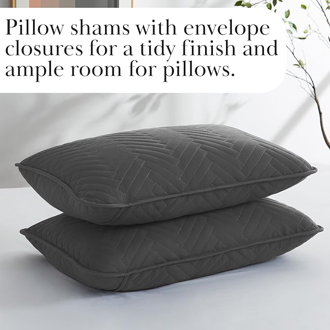 Southshore Fine Living, Inc. Oversized Quilt Bedding Set Lightweight, Prewash Fabric Soft Coverlet Bedspread 3-Piece with Two Matching Shams (98 in Wide x 98 in Long), Full/Queen, Chevron Slate