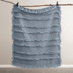 Ultra Soft Pre-Washed Quilted Boho Dark Blue King Size Blankets for Bed, Ruffle Fringed Decorative Throw, Stone Washed Chic Rustic Blanket for Sofa Couch Bed, 104"*90"