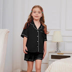 QPANCY Kids Satin Pajamas Sets Baby Boy Girl Button-Down Silk Sleepwear 2 Piece Short Sleeve Loungewear Clothes Set