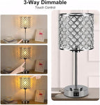 Crystal Table Bedside Lamp Touch Control, Dimmable Small Nightstand Lamp Set of 2 with USB-C+A Charging Ports, Decorative Silver Tabletop Lamp for Bedroom Living Room Guest Room, Bulbs Included