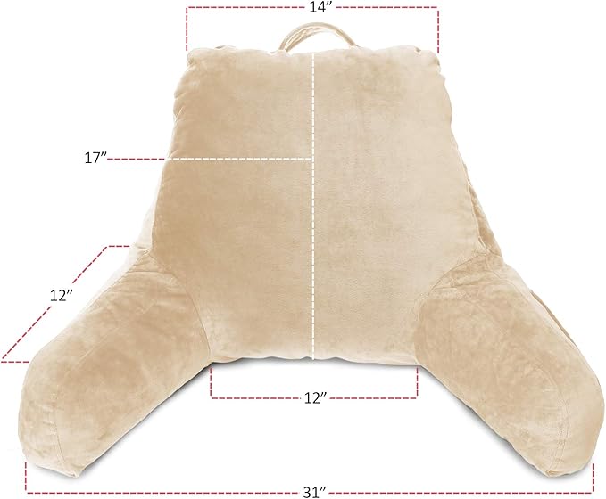 Clara Clark Reading Pillow with Shredded Memory Foam for Sitting Up in Bed and Couch, Back and Arms Adjustable Support for Adults & Teens Backrest Pillows for Reading, with Washable Cover Beige Cream