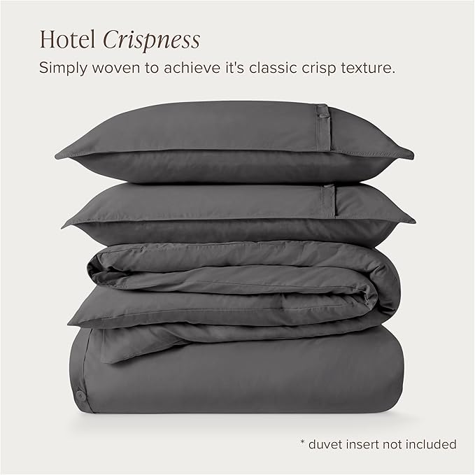 Bare Home 100% Organic Cotton King Duvet Cover Set - Crisp Percale Weave - Lightweight & Breathable - Cooling Duvet Cover Set (King, Grey)