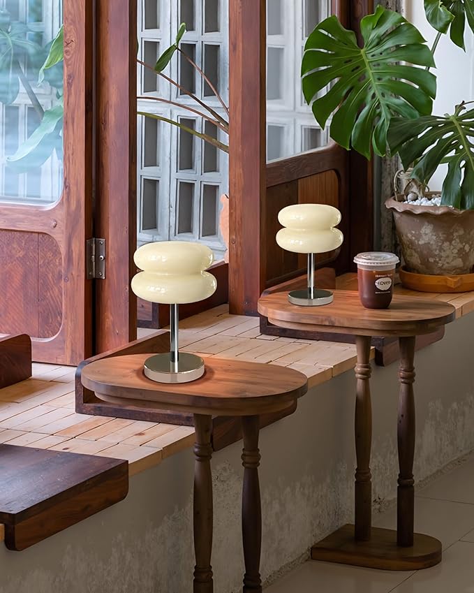 Mushroom Table Lamp for Bedroom, Cordless Mid Century Modern Lamp, Cute Egg Tart Small Night Light, 5000mAh Rechargeable Table Light for Living Room Nightstand Home Mushroom Decor Aesthetic (Cream)