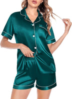 SWOMOG Satin Matching Pajamas Sets Couple Silk Button Down Nightwear Women & Men Short Sleeve Sleepwear 2 Pieces Loungewear