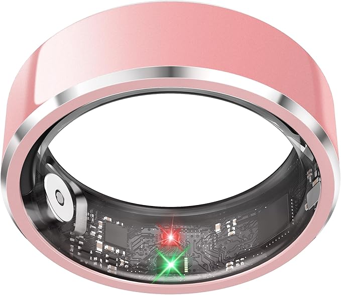 Smart Ring for Women, Fitness & Activity Tracker with Blood Pressure/Heart Rate Monitor, Sleep Tracker, Step Counter, IP68 Waterproof Ring for iOS & Android,Fast Charge, No Subscription (Pink,Size10）
