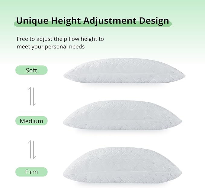 EGOHOME Shredded Memory Foam Pillows, Adjustable Bed Pillows for Side, Back or Stomach Sleepers, Neck Pillows for Sleeping, Queen Size Pillow with Removable Cover (2 Pack)